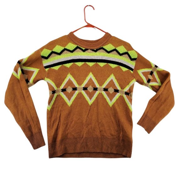 ULTRA FLIRT Sweater Women’s Long Sleeve Geometric Pattern Brown Small - Picture 1 of 10